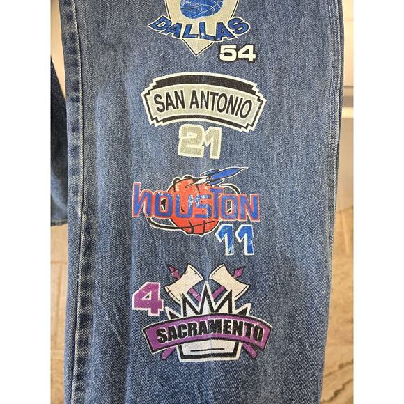 VINTAGE XCLUSIVE NBA Jeans Size 34 x34 womens Mens Los Angeles Sacramento Boston - Picture 13 of 14